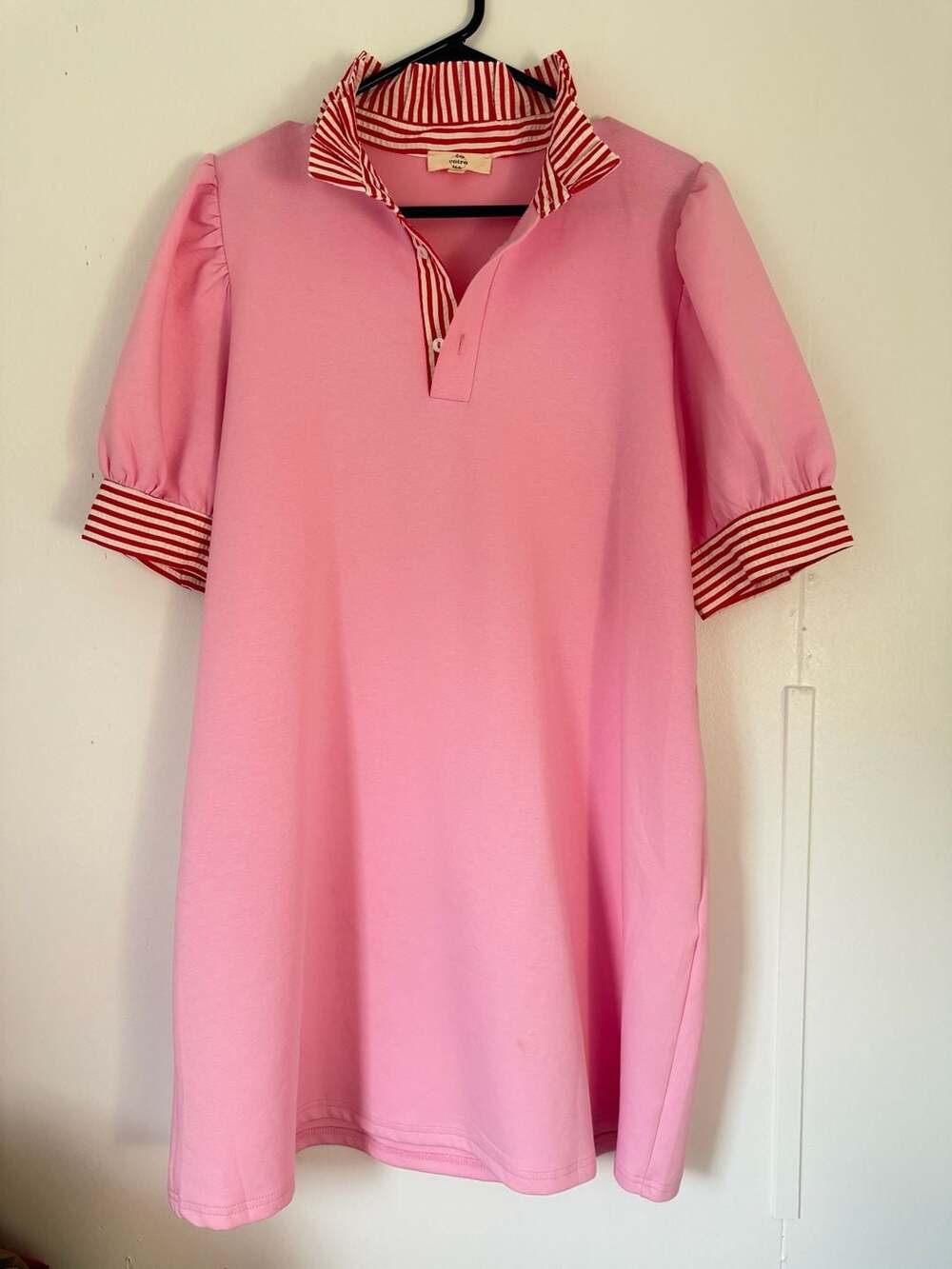 Light Pink Mock Neck Contrast Striped Trim Mini Dress – PinkBlush,